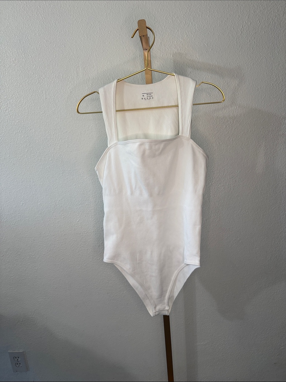 OQQ- White Ribbed One-Piece Bodysuit- XL- NWOT